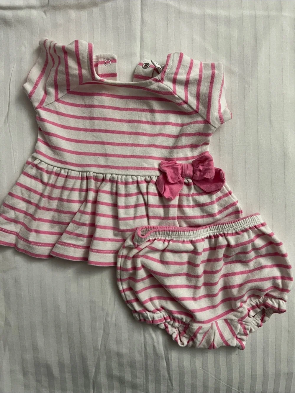 Janie and Jack Pink and White Striped Diaper Cover Set with Bow